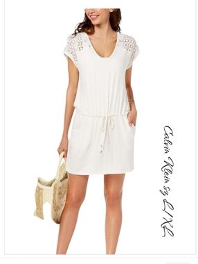 Calvin Klein Crochet Trim Swim Cover-Up Dress sz L/XL